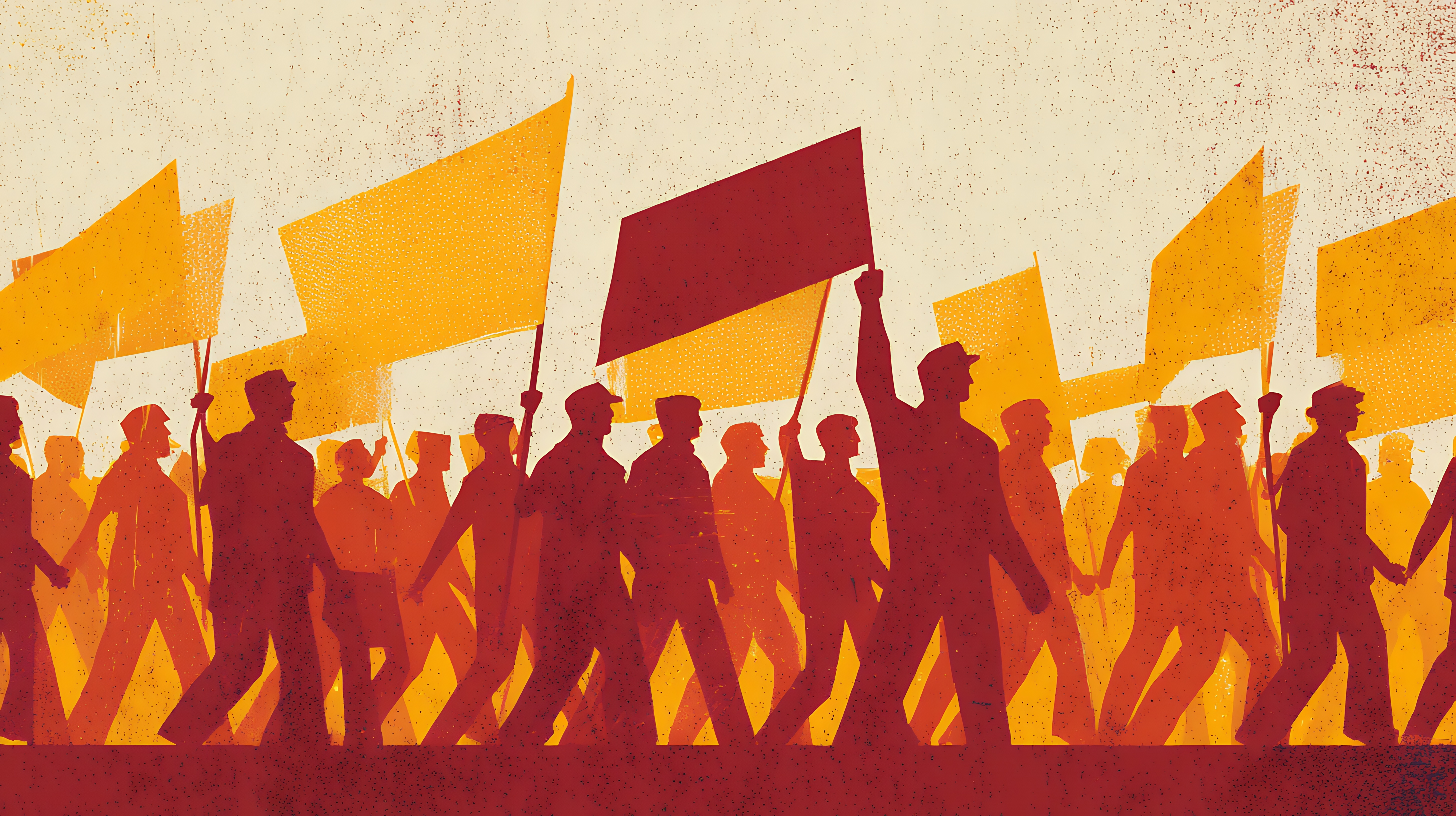 Crowd of protesters raising signs